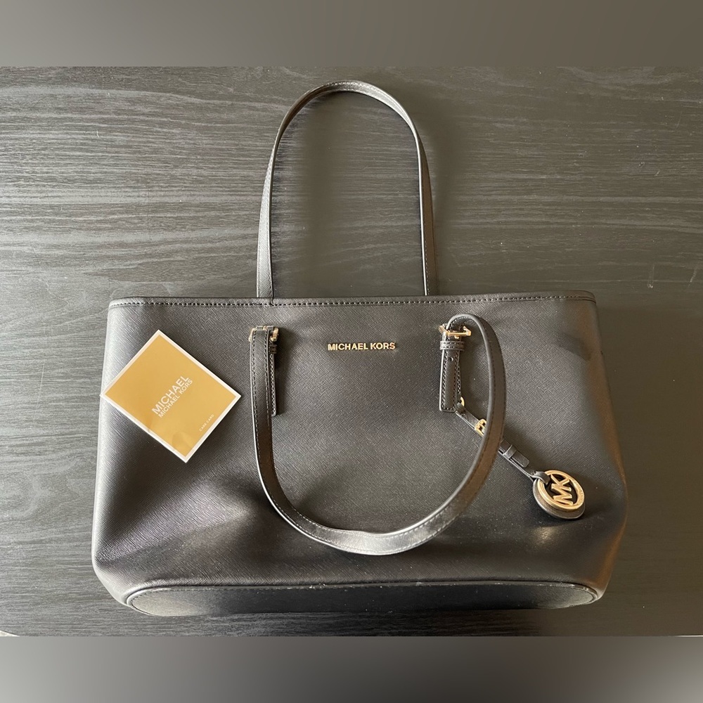 Michael Kors Black Leather Tote with Gold Hardware - Brand New
